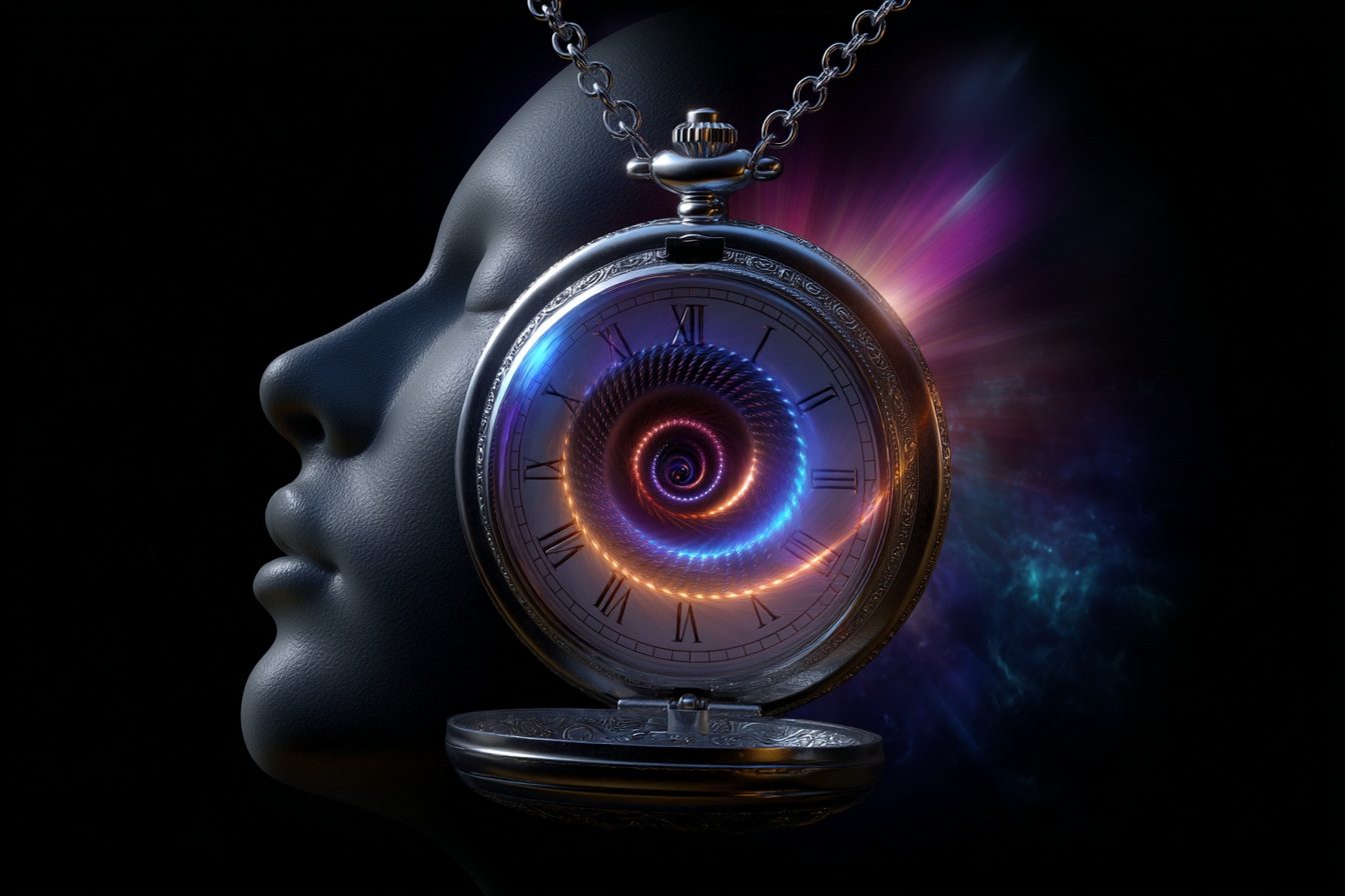 Pocket watch in front of human head hypnosis for pain relief